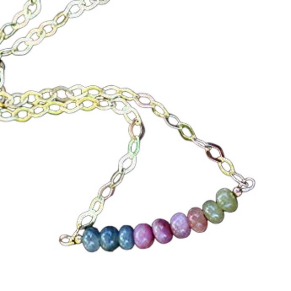 Natural Rainbow Sapphire Necklace 14k Yellow Gold Vermeil , September Birthstone - Picture 4 of 4